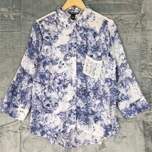Womens Top Large Boho Crochet Cottagecore Abstract‎ Floral Western Button Up